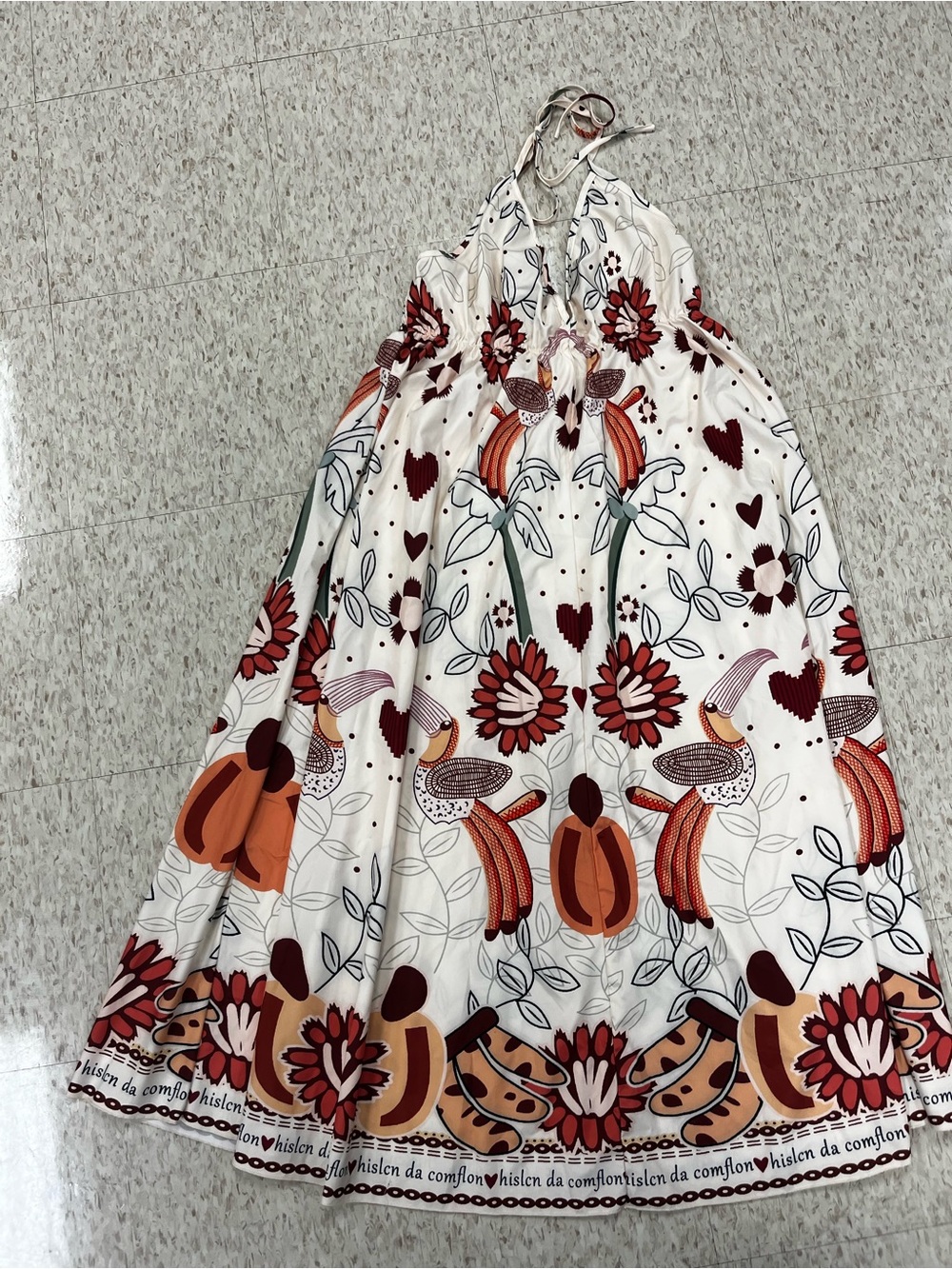 SHEIN White Maxi Dress with Red & Orange Floral and Heart Print